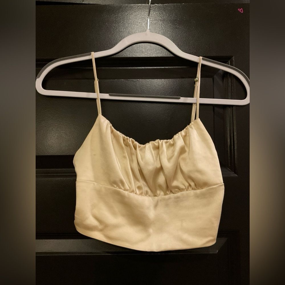 ZARA Elegant Golden Cream Cropped Women's Top